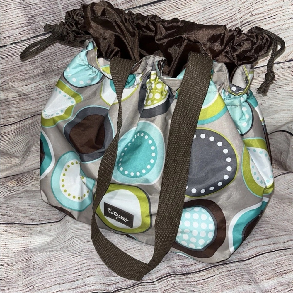 Thirty-One Cinch It Up Thermal Picnic Lunch Tote Bag Minty Chip Circles